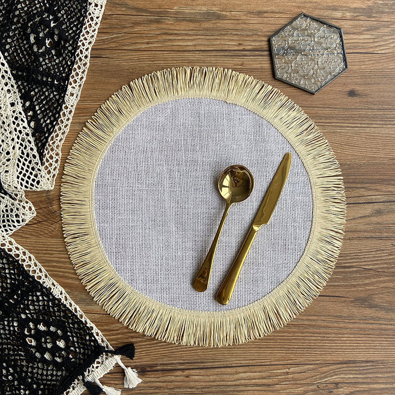 Handwoven jute tassel placemats for eco-friendly rustic home décor.