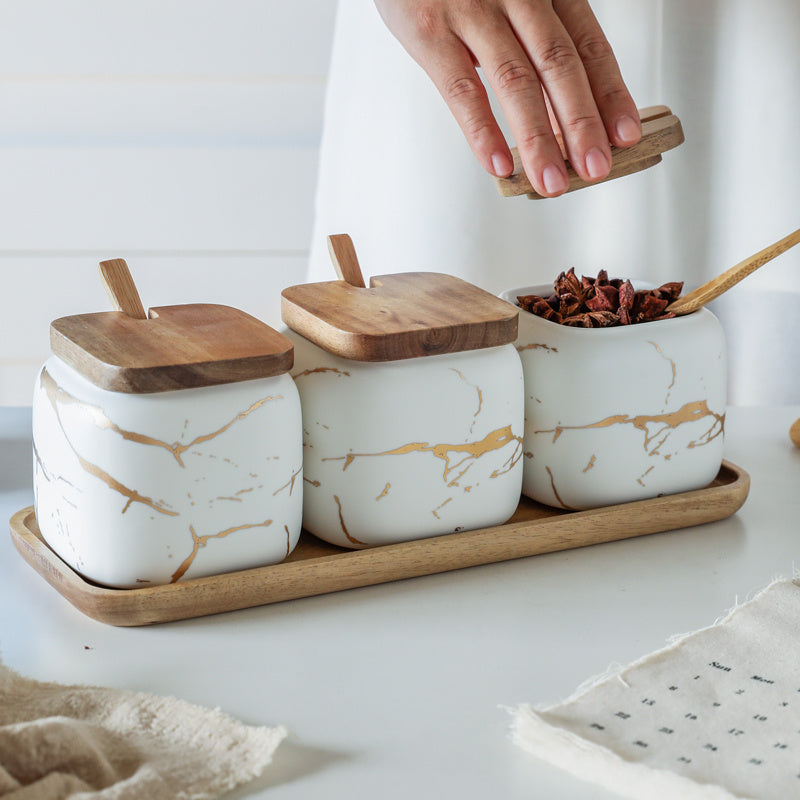Nordic gold marble jar set with luxury modern home décor design.