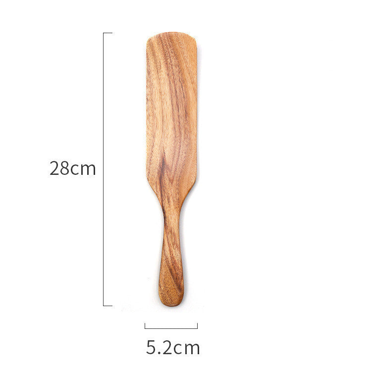 Handmade teak wood cooking spatula for salads and kitchen use.