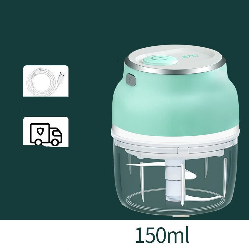 Portable electric mini garlic chopper and food grinder for quick cooking.