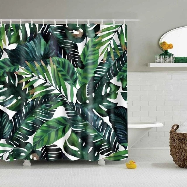 "Tropical Leaves Shower Curtain – Mildew-Resistant & Stylish Bath Decor" - AVENWU