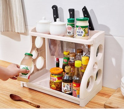 Multi-layer kitchen storage shelf organizer for modern kitchens.