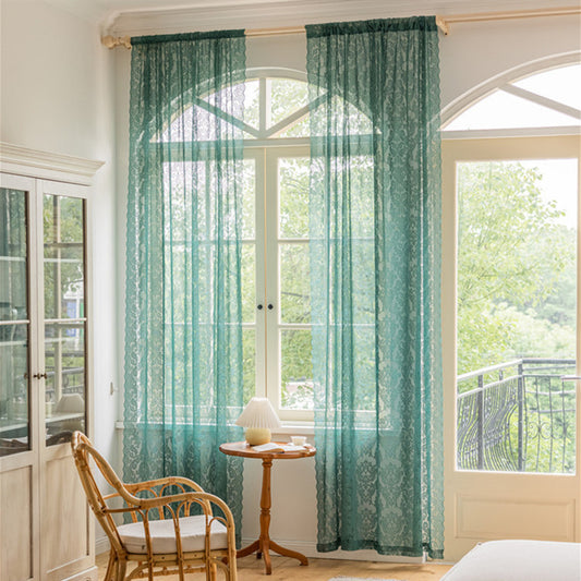 Dark green lace curtain with horse leather-inspired design for modern interiors.