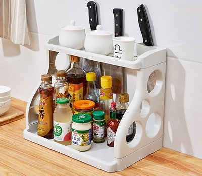 Multi-layer kitchen storage shelf organizer for modern kitchens.