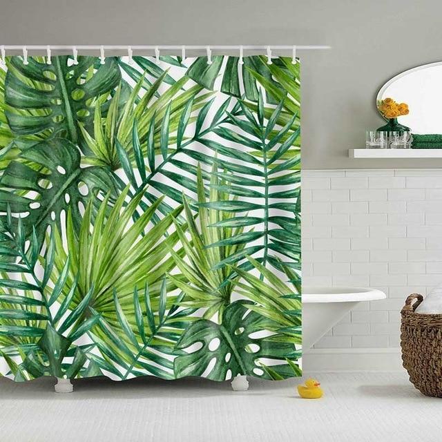 "Tropical Leaves Shower Curtain – Mildew-Resistant & Stylish Bath Decor" - AVENWU
