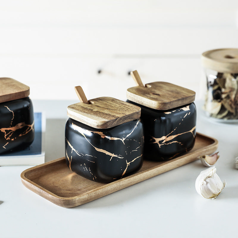 Nordic gold marble jar set with luxury modern home décor design.