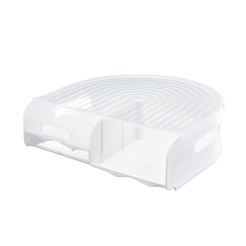 Stackable U-shaped egg storage box with multi-layer kitchen organizer design.