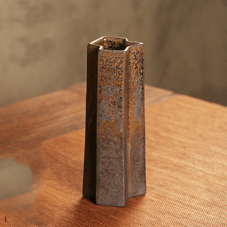 Zen rough pottery vintage vase with rustic handmade design for home décor.