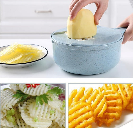 Premium 8-in-1 Mandoline Slicer with peeler and strainer for vegetables.
