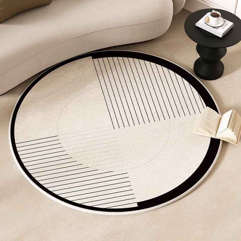 Cashmere-like round carpet placed at a home entrance with a cozy and welcoming look