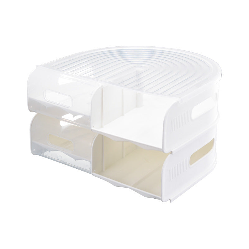 Stackable U-shaped egg storage box with multi-layer kitchen organizer design.