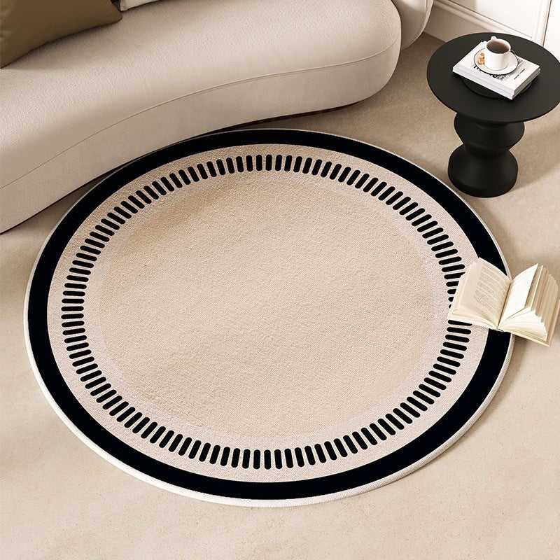Cashmere-like round carpet placed at a home entrance with a cozy and welcoming look