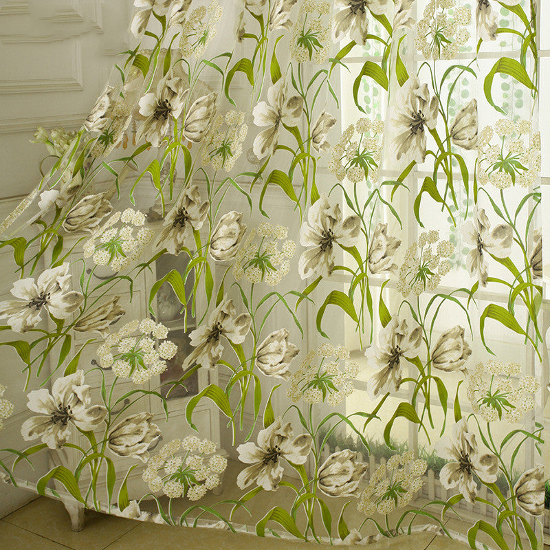White striped yarn translucent curtain for elegant bedroom décor.