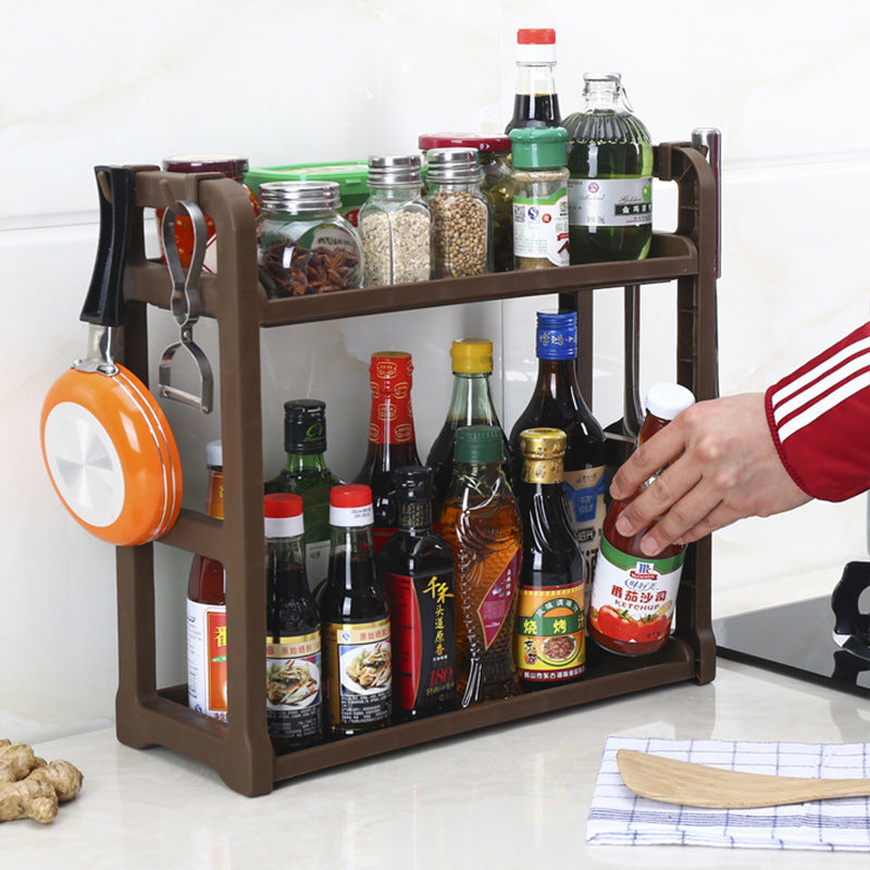Multi-layer kitchen storage shelf organizer for modern kitchens.