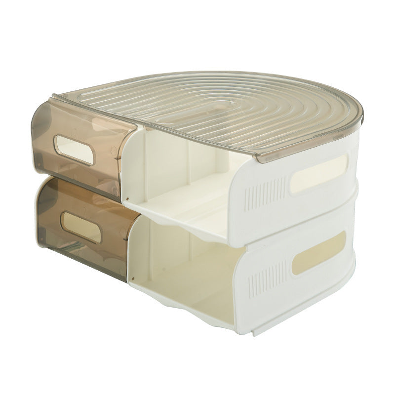 Stackable U-shaped egg storage box with multi-layer kitchen organizer design.