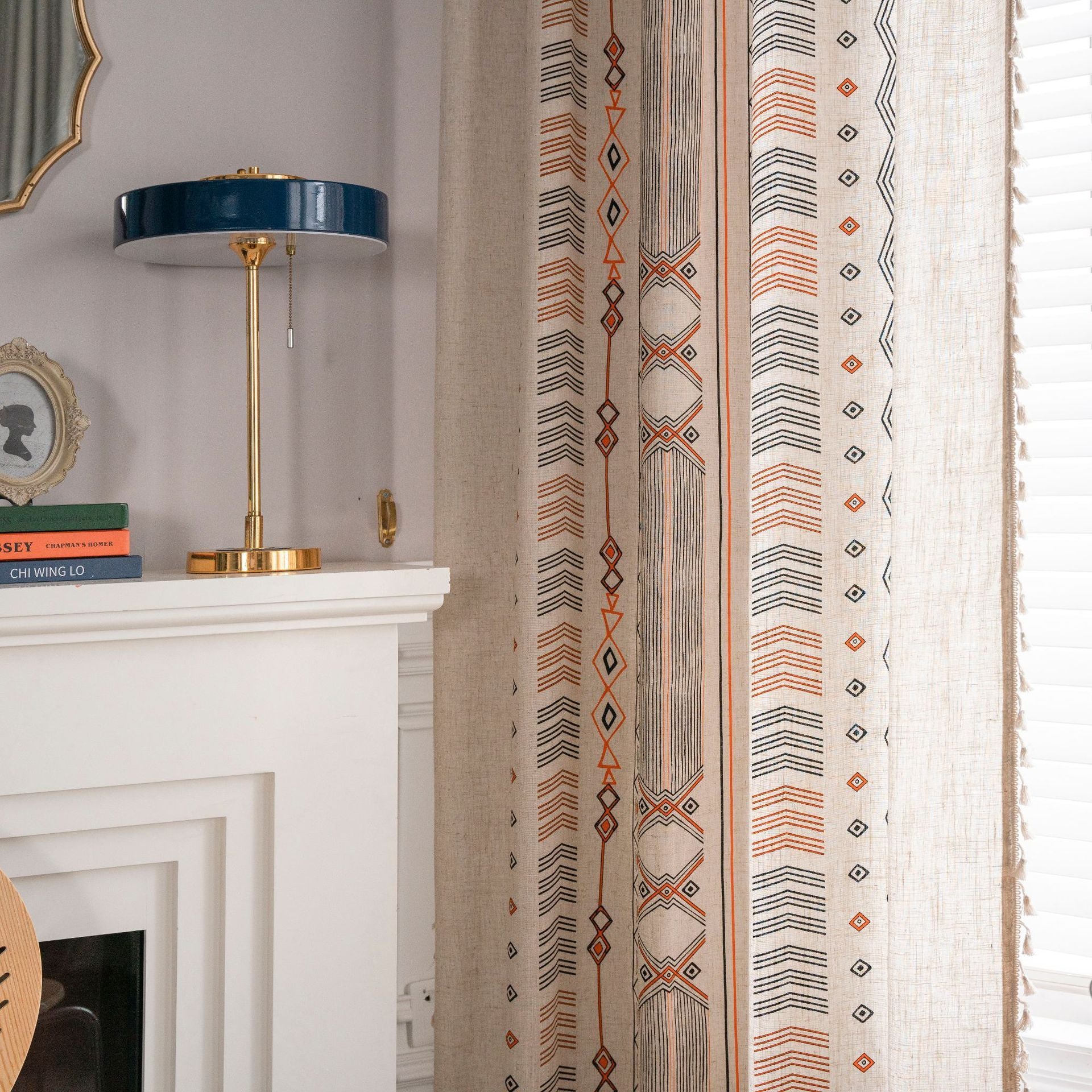 Boho cream cotton and linen sun shade curtain fabric for modern home décor.