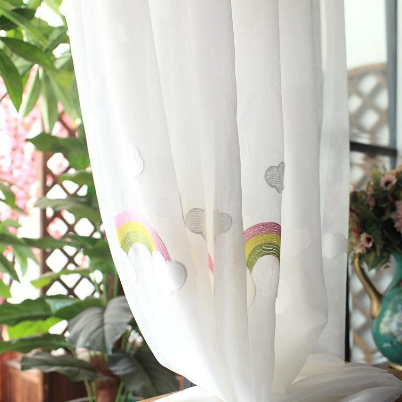 "Rainbow Gauze Window Curtains for Children – Soft Pastoral Embroidered Design" - AVENWU