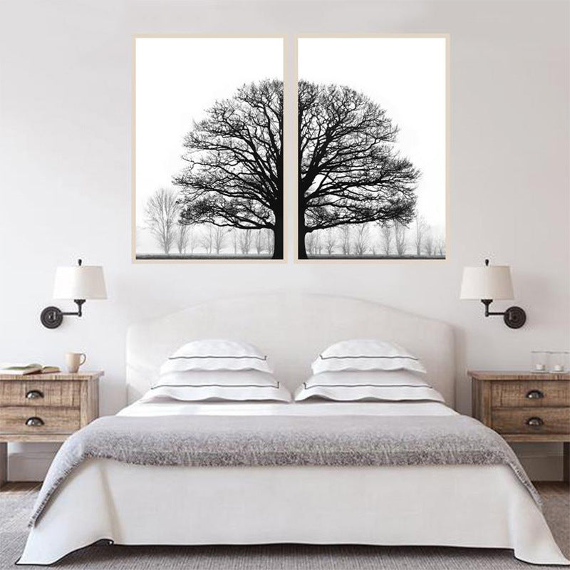 Black & White Winter Trees – Modern Wall Art for Living Rooms - AVENWU