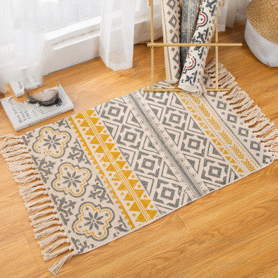 Bohemian style American floor carpet with colorful patterns in a cozy living room setup

