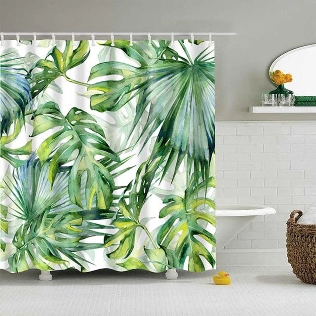 "Tropical Leaves Shower Curtain – Mildew-Resistant & Stylish Bath Decor" - AVENWU