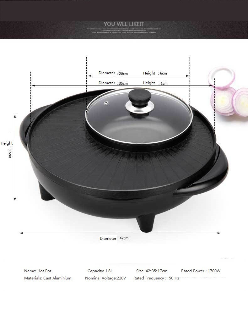 2-in-1 Electric Hot Pot & Grill – Multifunctional Cooker for Indoor BBQ & Hotpot - AVENWU