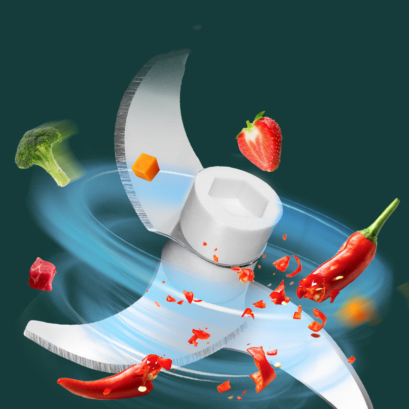 Portable electric mini garlic chopper and food grinder for quick cooking.