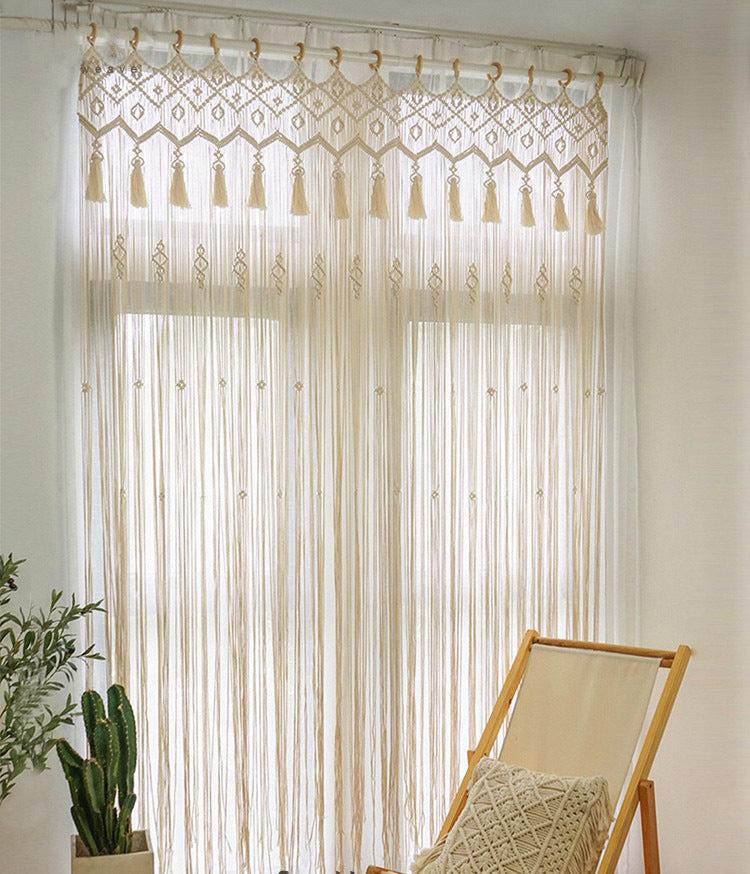 Perforated Nordic Woven Shading Curtain with Tassel – Sliding Light Partition - AVENWU