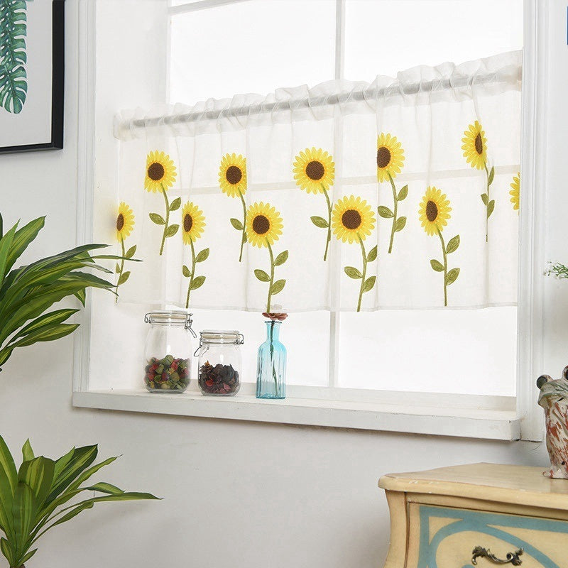 Embroidered Daisy Towel-Style Sheer Curtain – Soft Floral Window Screen for Bedroom & Living Room - AVENWU