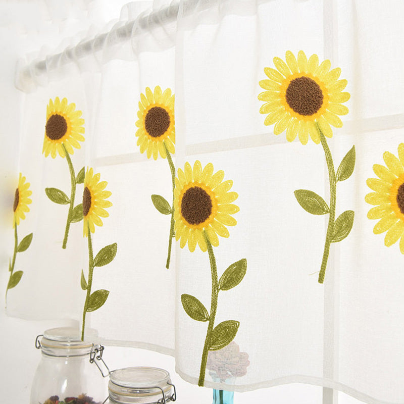 Embroidered Daisy Towel-Style Sheer Curtain – Soft Floral Window Screen for Bedroom & Living Room - AVENWU