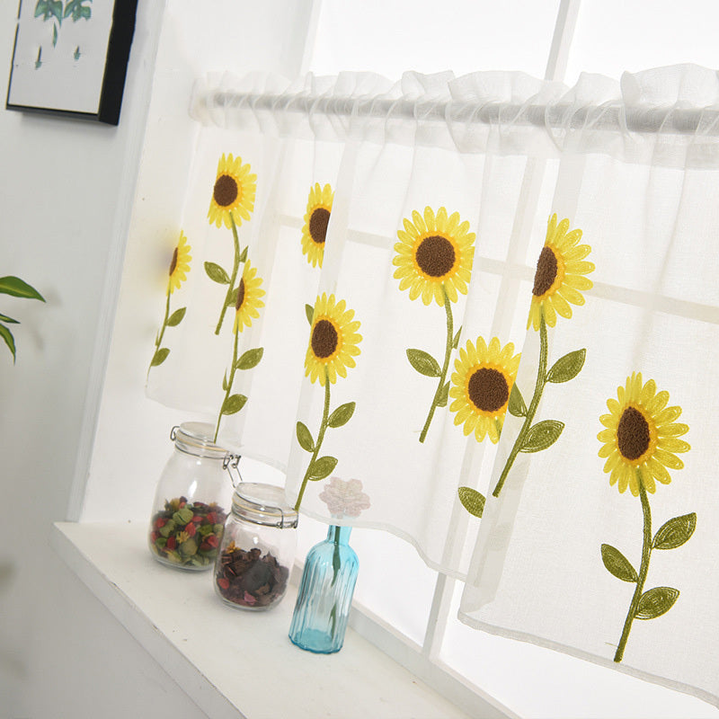 Embroidered Daisy Towel-Style Sheer Curtain – Soft Floral Window Screen for Bedroom & Living Room - AVENWU