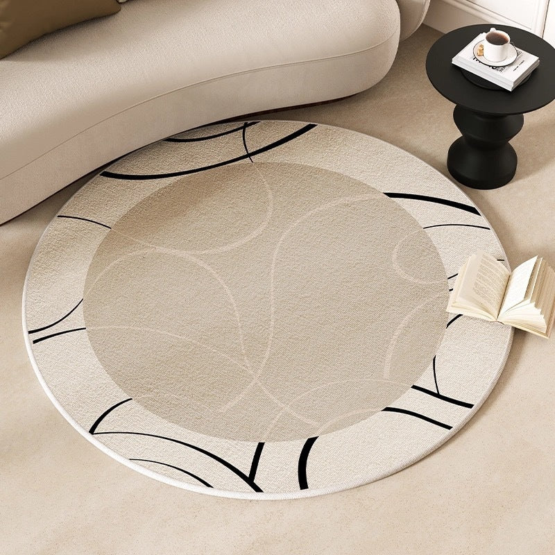 Cashmere-like round carpet placed at a home entrance with a cozy and welcoming look

