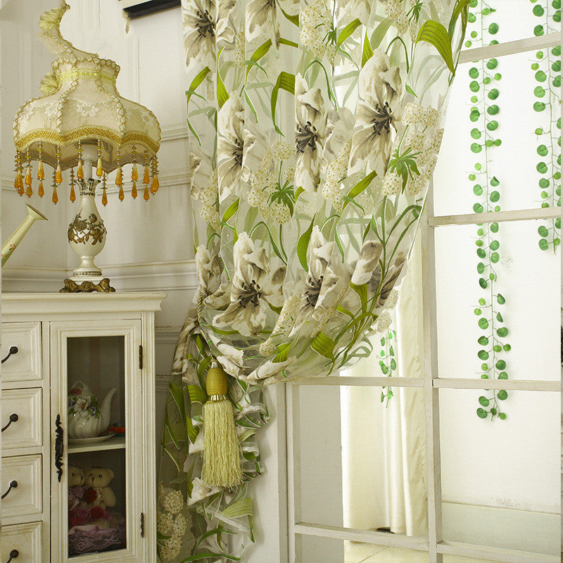 White striped yarn translucent curtain for elegant bedroom décor.