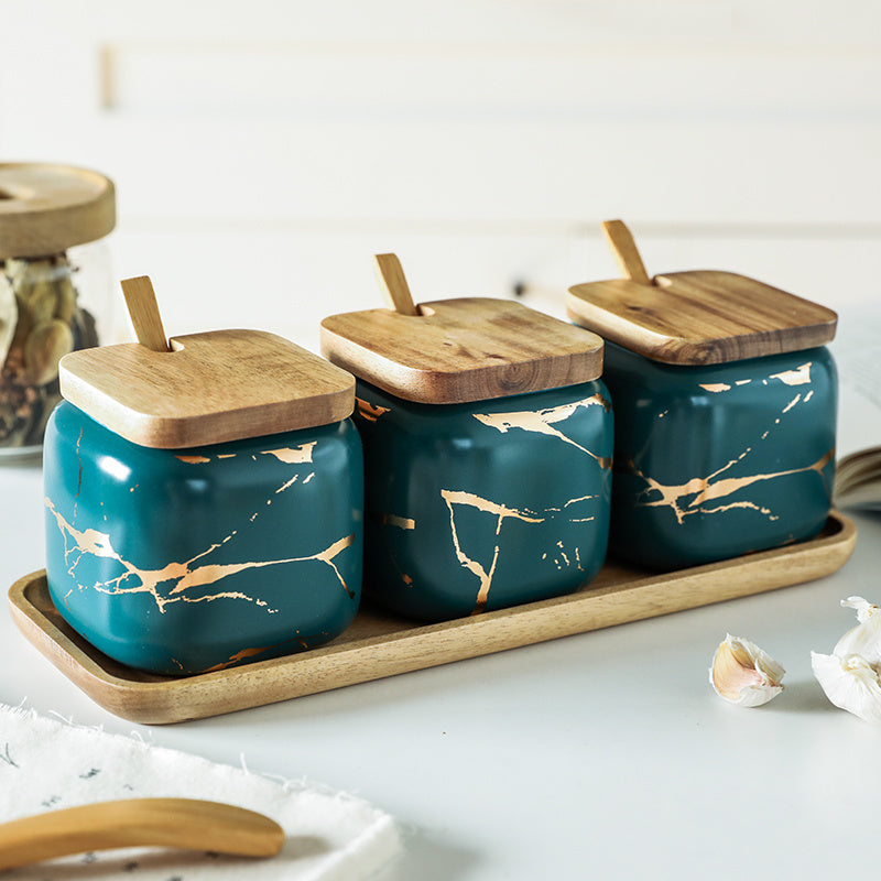 Nordic gold marble jar set with luxury modern home décor design.