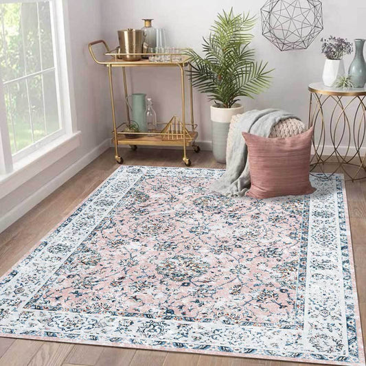 European-style retro printed carpet in a vintage living room with classic furniture and warm tones

