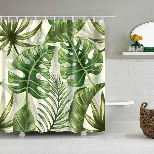 "Tropical Leaves Shower Curtain – Mildew-Resistant & Stylish Bath Decor" - AVENWU