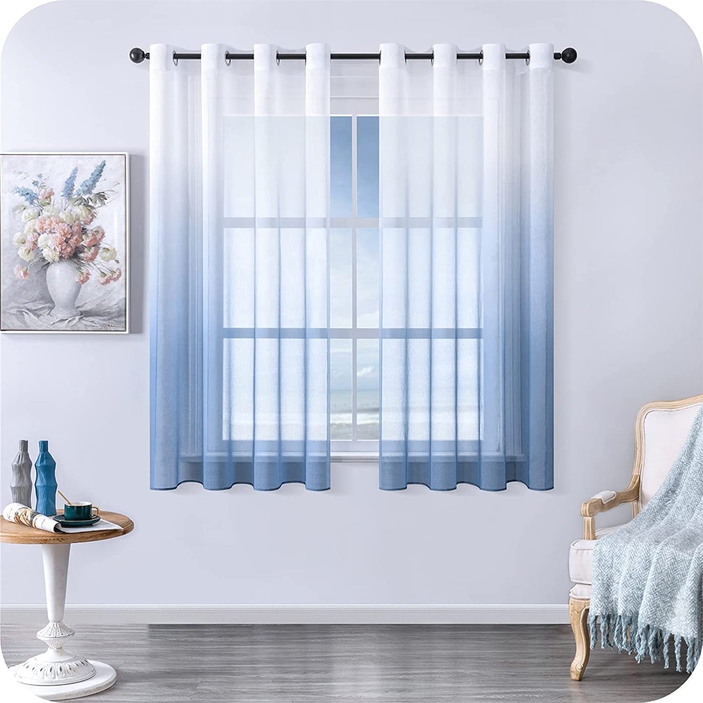 Modern Gradient Tulle Short Curtains for Living Room – Elegant Light-Filtering Window Treatment - AVENWU