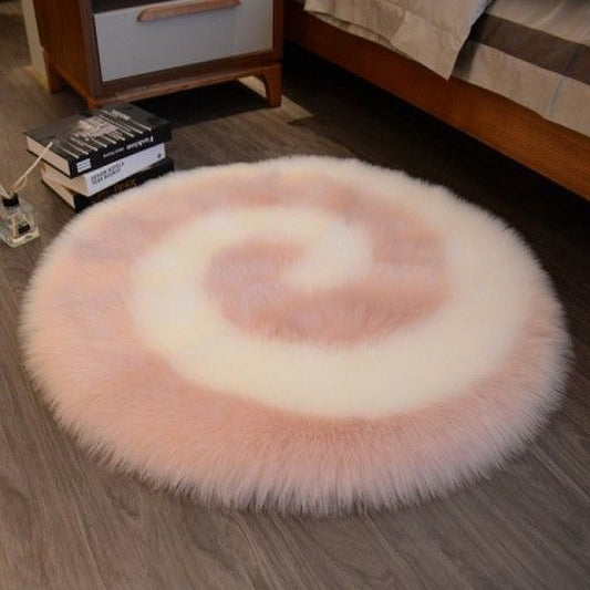 Cute cartoon plush carpet with luxury texture in a kids’ bedroom filled with soft toys and pastel colors

