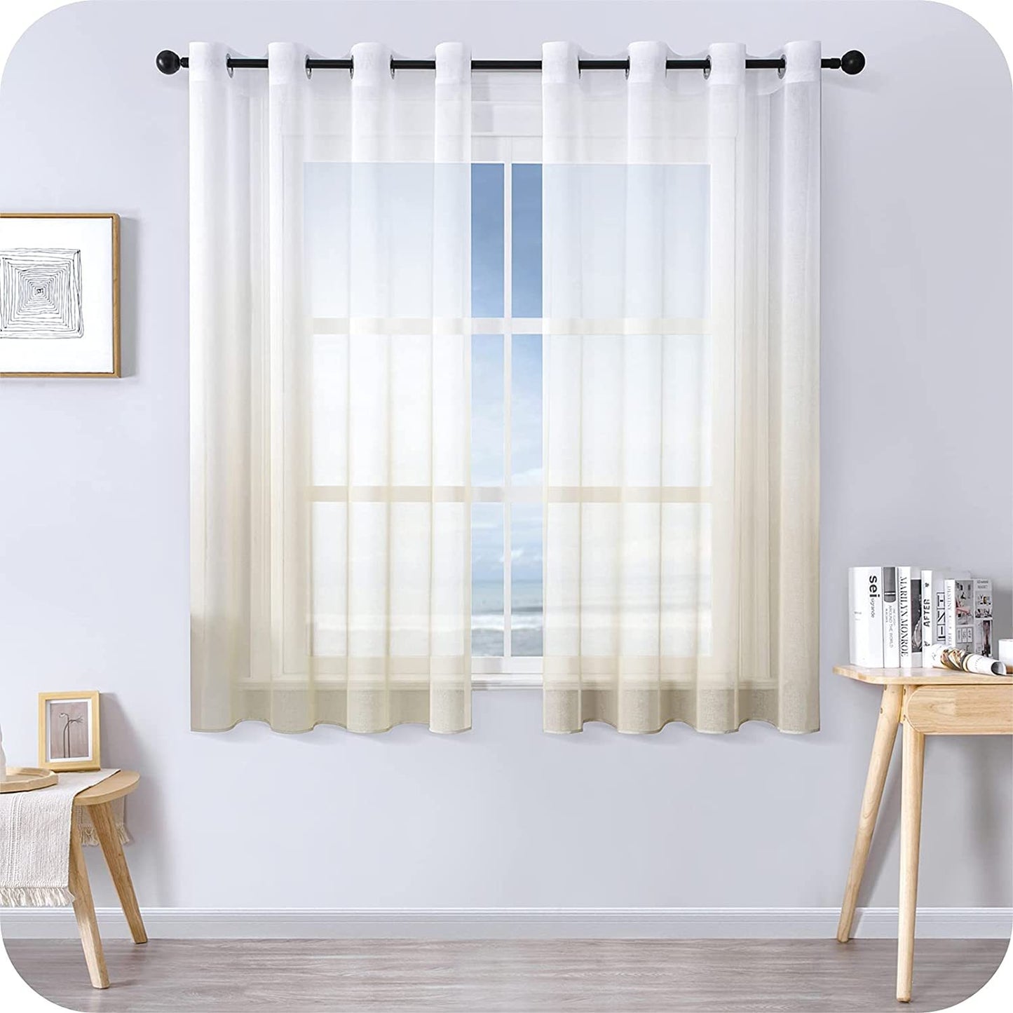 Modern Gradient Tulle Short Curtains for Living Room – Elegant Light-Filtering Window Treatment - AVENWU