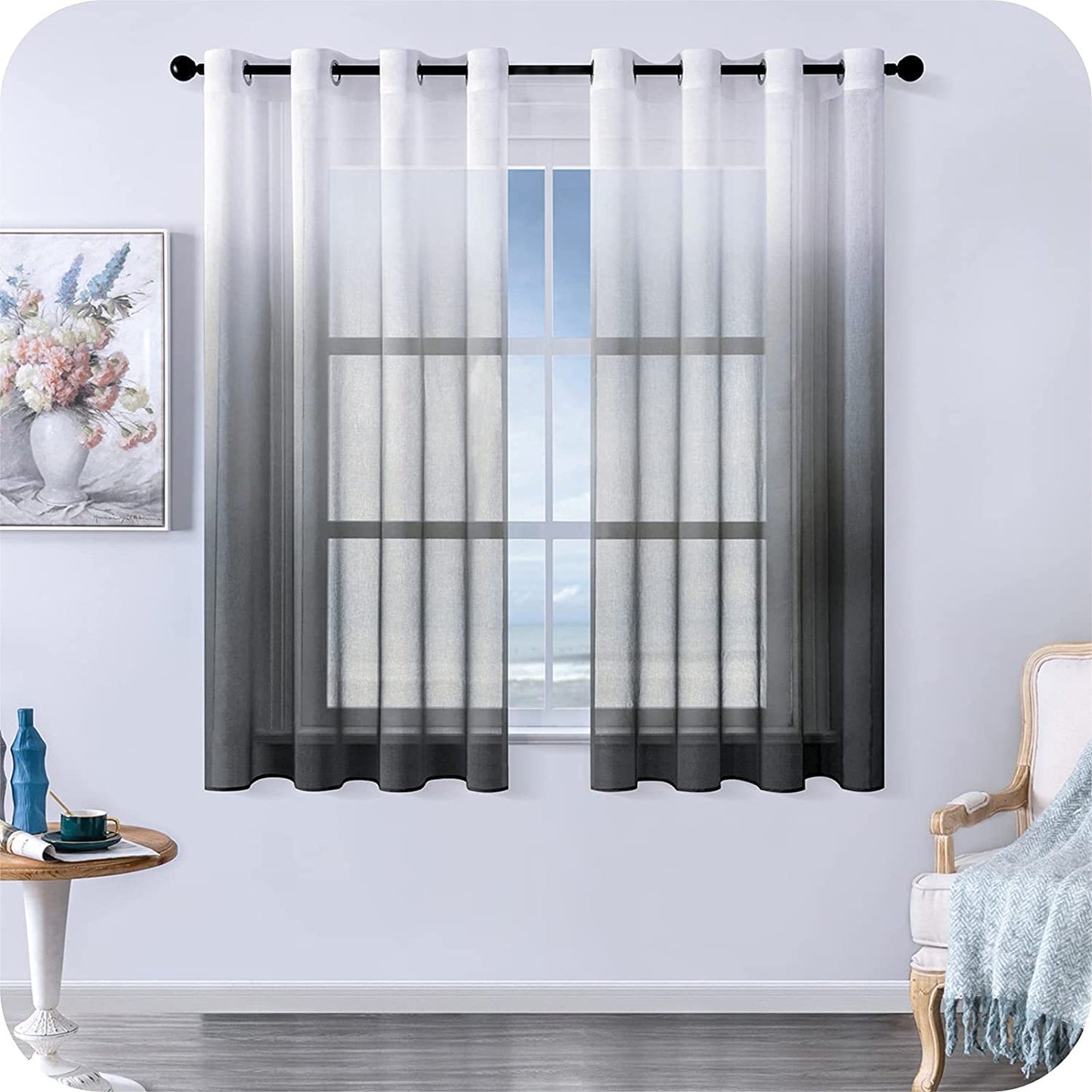 Modern Gradient Tulle Short Curtains for Living Room – Elegant Light-Filtering Window Treatment - AVENWU