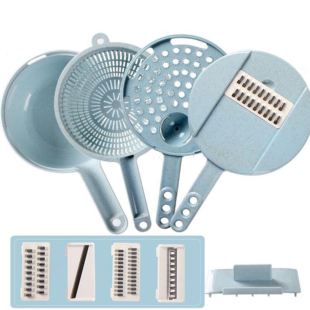 Premium 8-in-1 Mandoline Slicer with peeler and strainer for vegetables.
