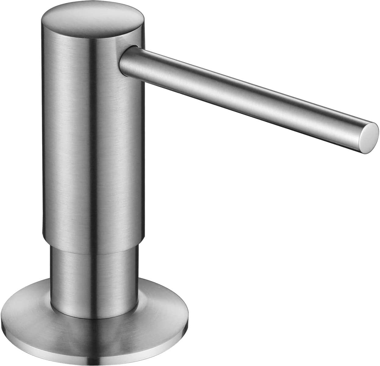 Stainless steel soap dispenser on a white background