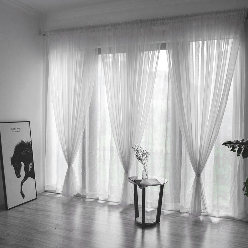 Solid Color Transparent Glass Mesh Curtains – Punch-Free & Ready-Made for Modern Windows - AVENWU