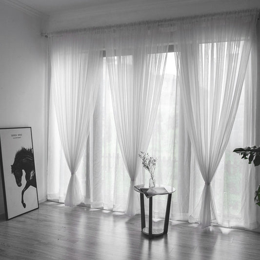 Solid Color Transparent Glass Mesh Curtains – Punch-Free & Ready-Made for Modern Windows - AVENWU