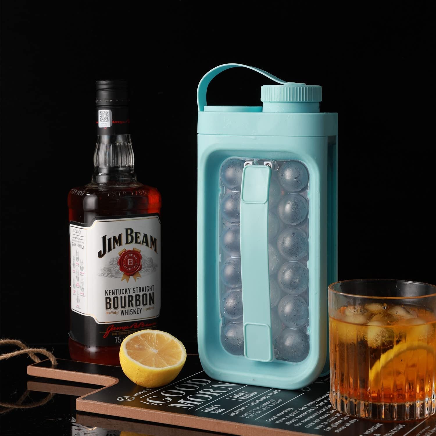 Portable ice ball kettle with quick release for summer drinks.