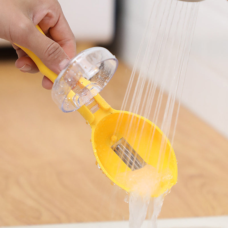 Premium fruit and potato peeler with storage lid for clean peeling.