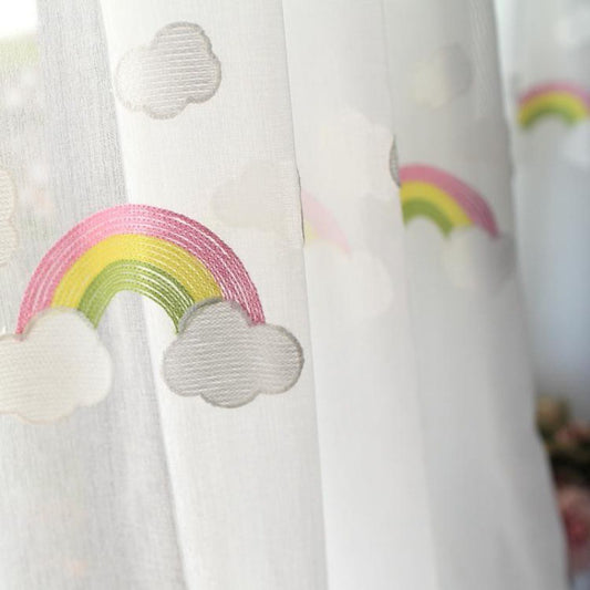 "Rainbow Gauze Window Curtains for Children – Soft Pastoral Embroidered Design" - AVENWU