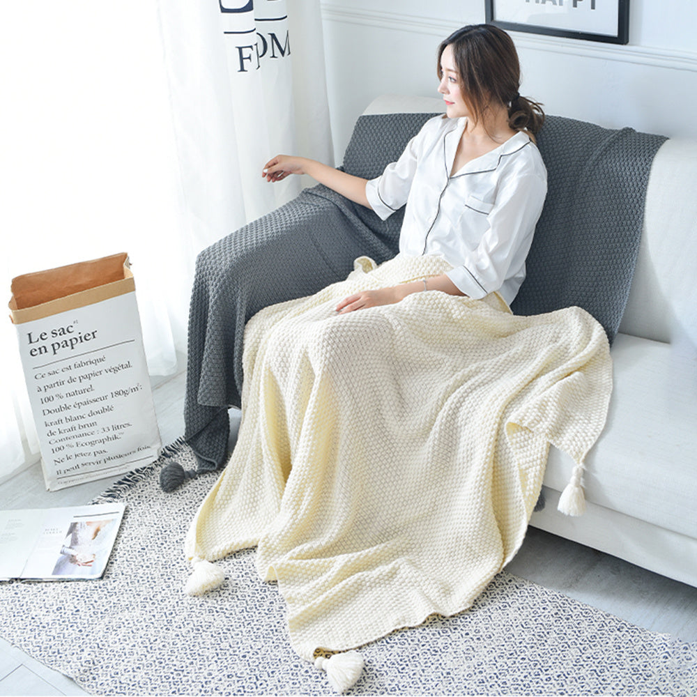 Knitted sofa cover throw

Office nap blanket