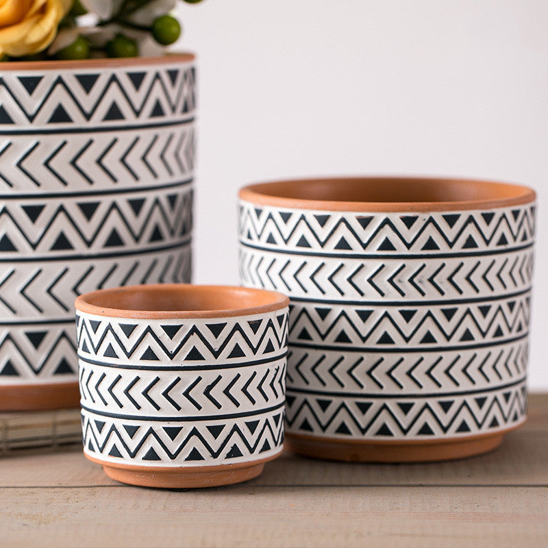 Nordic style ceramic geometric flower pots for modern home décor.