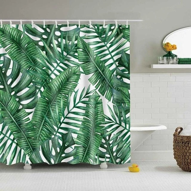 "Tropical Leaves Shower Curtain – Mildew-Resistant & Stylish Bath Decor" - AVENWU
