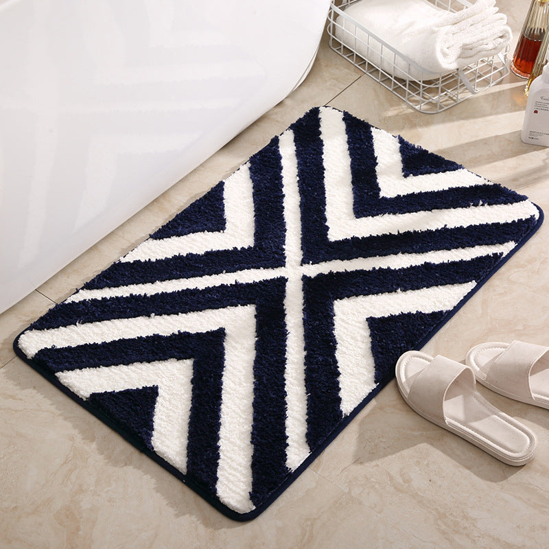 Tufted door mat placed at a living room entrance with modern décor and soft natural lighting

